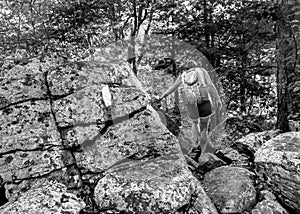 Appalachian Trail Hiker over Boulders