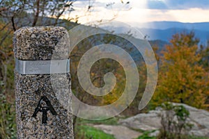 Appalachian Trailhead marker in Shenandoah National Park, Virginia just off Skyline Drive