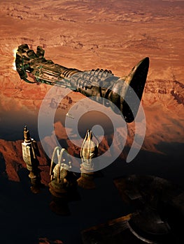 Spaceship over Red Planet photo
