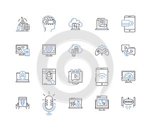 Apparatus line icons collection. Device, Equipment, Instrument, Tool, Appliance, Machine, Contraption vector and linear