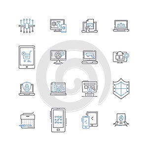 Apparatus line icons collection. machine, device, equipment, implement, gadget, contraption, instrument vector and