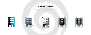 Appartment icon in different style vector illustration. two colored and black appartment vector icons designed in filled, outline