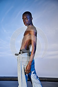 appealing shirtless african american man in