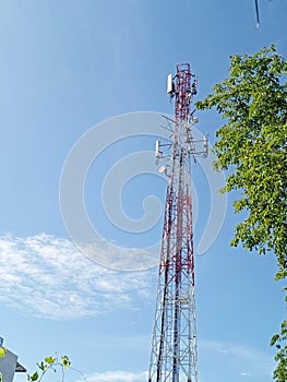 Appearance of telecommunication towers with blue sky background