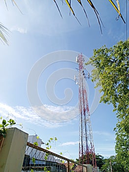 Appearance of telecommunication towers with blue sky background