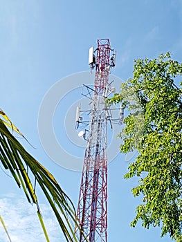 Appearance of telecommunication towers with blue sky background