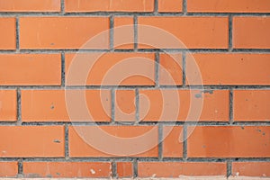 Appearance Of A Wall Made Of Well Masonry With Filling Voids With Mortar. Side View. Red Bricks Wall. Conceptual Background photo