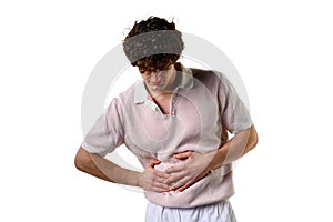 Appendicitis. Suffering from severe inflammation of appendix. Feeling acute abdominal pain and cramping from colitis photo
