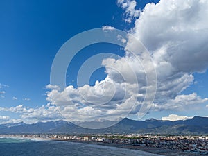 Appenine mounatins of Tuscany behind the Viareggio on the versilian coast of Italy