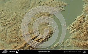Appenzell Innerrhoden outlined, Switzerland. Physical