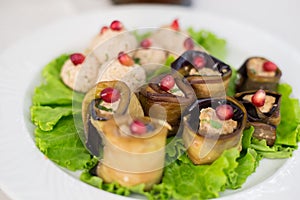 Appetizer of aubergines on a plate