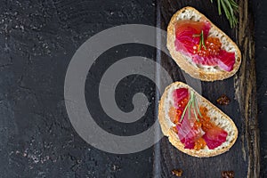 Ciabatta with beet Gravlax salmon with caviar