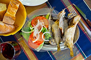 Appetizer cooked fried horse-mackerel with vegetables