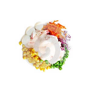 Appetizer food ,Healthy salad with strawberry yogurt sauce isolate on white background