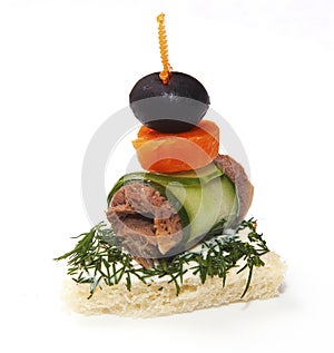 Appetizer for fourchette on white background