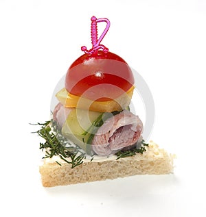 Appetizer for fourchette on white background