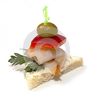 Appetizer for fourchette on white background