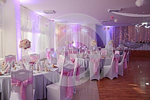 Appetizer a ham and a beautiful table setting at a wedding