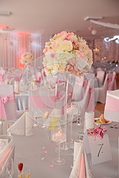 Appetizer a ham and a beautiful table setting at a wedding