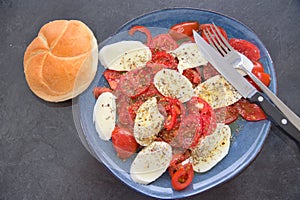 Appetizer with mozzarella and tomatoes - snack