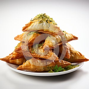 Meticulously Crafted Samosa Photography On White Background photo