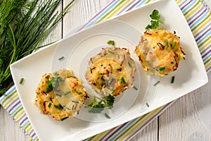 Appetizer - potato muffins with chicken meat and cheese.