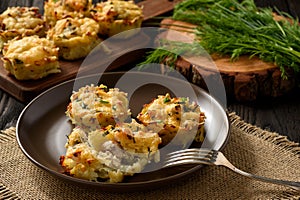 Appetizer - potato muffins with chicken meat and cheese.