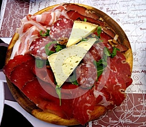 Appetizer salami and cheese plate