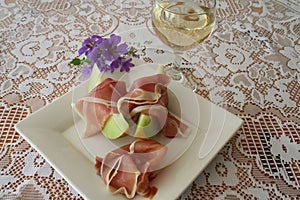 Appetizer with Serrano ham