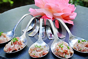 Appetizer served in spoons