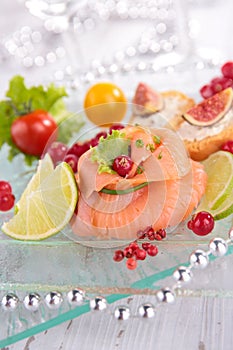 Appetizer, smoked salmon with berry