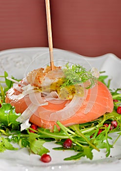 Appetizer, smoked salmon with shrimps