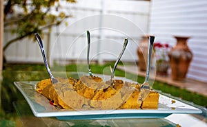 Appetizer tamale plate at a summer party