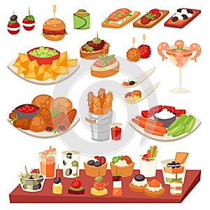 Appetizer vector appetizing food and snack meal or starter and canape illustration set of appetiser with cheese and photo