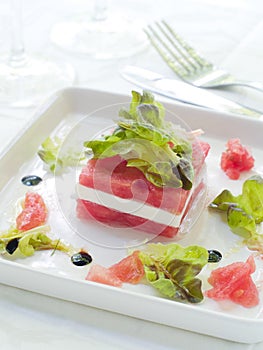 Appetizer from watermelon and feta