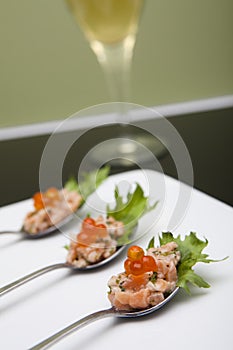 Appetizer of Wild Salmon Tartare Spoons