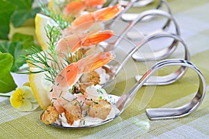 Appetizers with king prawns photo