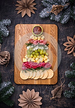 Appetizers plate in shape of Christmas tree.