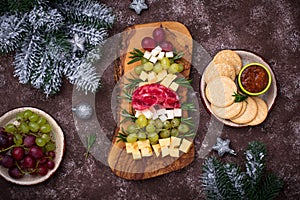 Appetizers plate in shape of Christmas tree.