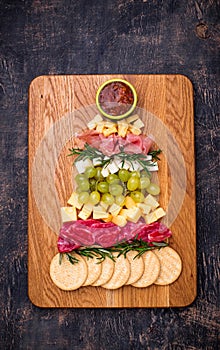 Appetizers plate in shape of Christmas tree.