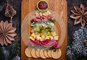 Appetizers plate in shape of Christmas tree.