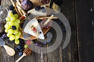 Appetizers table concept for mediterranean lunch oder dinner. Italian food. Overhead view. Copy space