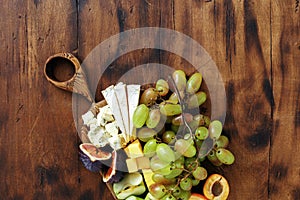 Appetizers table wine Fruit cheese wooden board