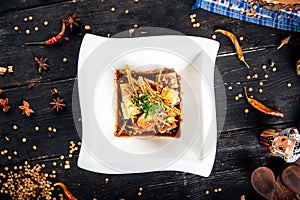 Appetizing asian appetizer tofu soy sauce