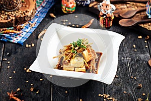 Appetizing asian appetizer tofu soy sauce