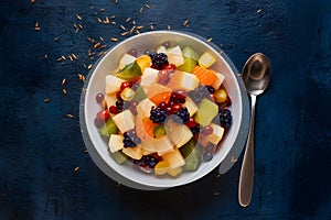 An appetizing bowl of mixed fruits salad showcased in advertising