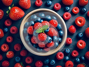 Appetizing bright berries close view top view