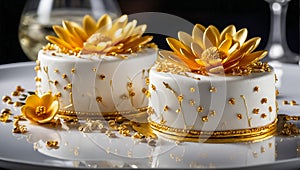 Appetizing cake white icing with flowers restaurant decoration festive glamor delicious photo