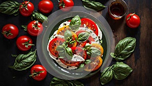 Appetizing caprese salad on a healthy food eating table dinner