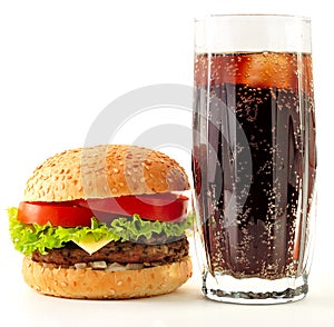 Appetizing cheeseburger and cola